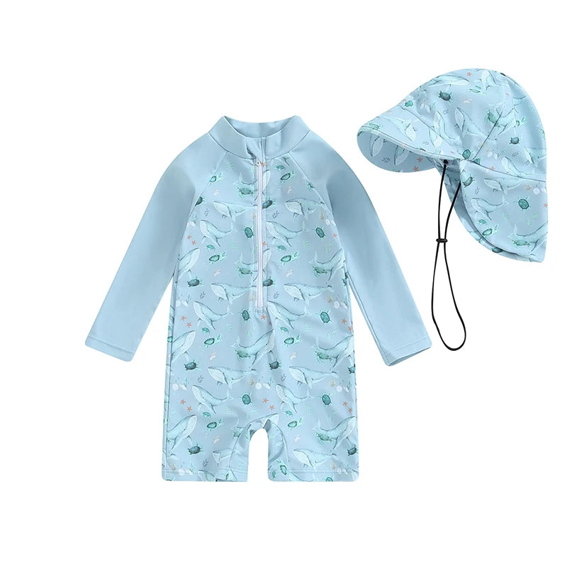 Toddler Boys Rash Guard Swimsuit Long Sleeve Turtle/Dinosaur Print