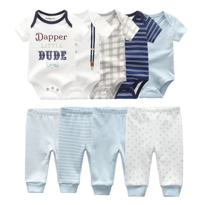 Unisex 6/9/10Pieces Cotton New Born Bodysuits+Pants Baby Girl Clothes Sets Cartoon Print Short Sleeve Baby Boy Clothes Bebes
