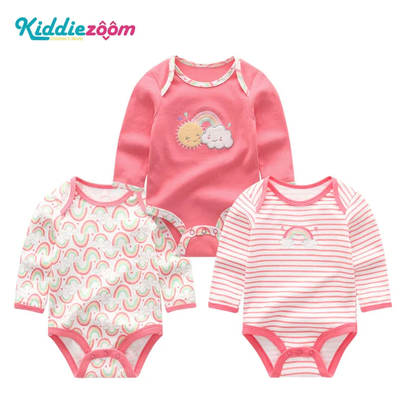 100%Cotton 3Pieces Baby Boy Clothes Newborn Long Sleeve Bodysuit Baby Girls Clothes 0-12M Autumn Print Jumpsuits Spring Cartoon