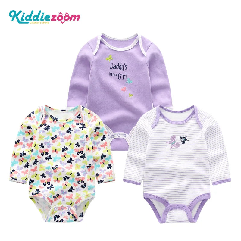 100%Cotton 3Pieces Baby Boy Clothes Newborn Long Sleeve Bodysuit Baby Girls Clothes 0-12M Autumn Print Jumpsuits Spring Cartoon