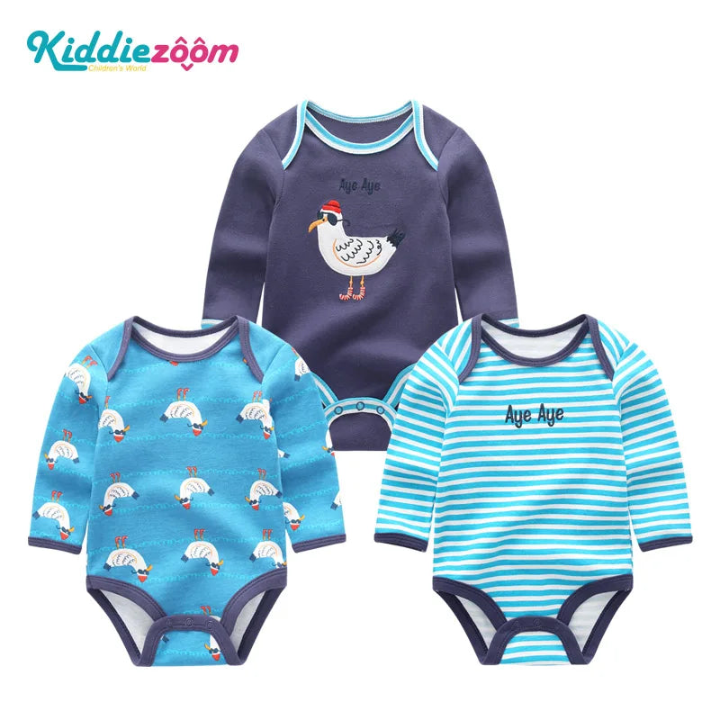100%Cotton 3Pieces Baby Boy Clothes Newborn Long Sleeve Bodysuit Baby Girls Clothes 0-12M Autumn Print Jumpsuits Spring Cartoon
