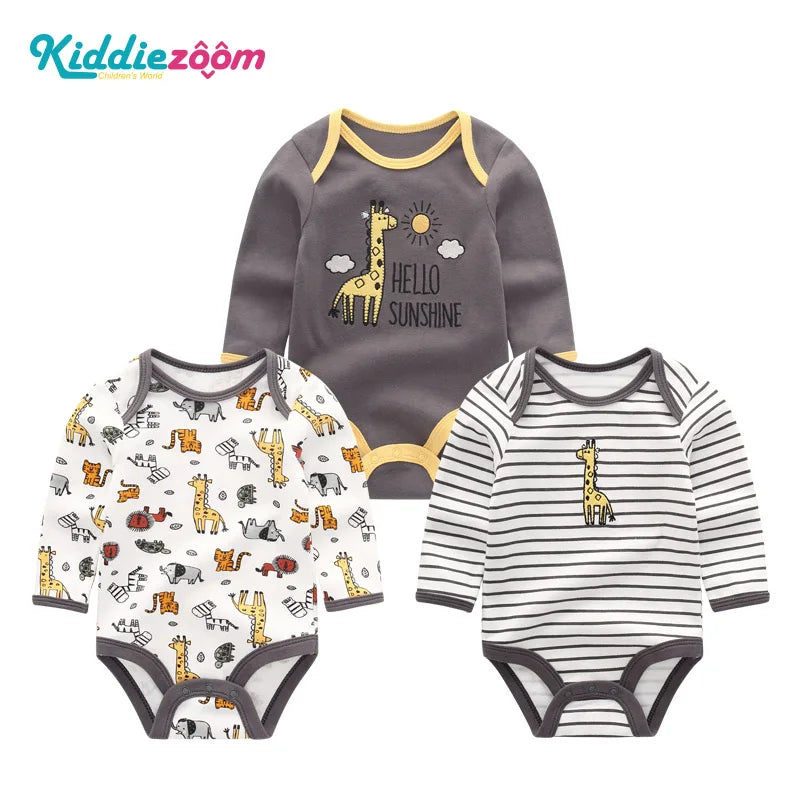 100%Cotton 3Pieces Baby Boy Clothes Newborn Long Sleeve Bodysuit Baby Girls Clothes 0-12M Autumn Print Jumpsuits Spring Cartoon