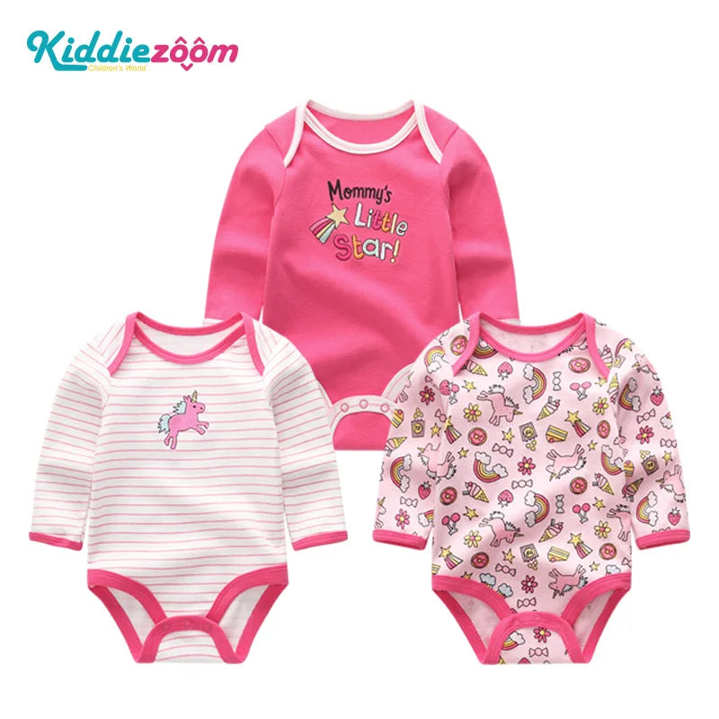 100%Cotton 3Pieces Baby Boy Clothes Newborn Long Sleeve Bodysuit Baby Girls Clothes 0-12M Autumn Print Jumpsuits Spring Cartoon
