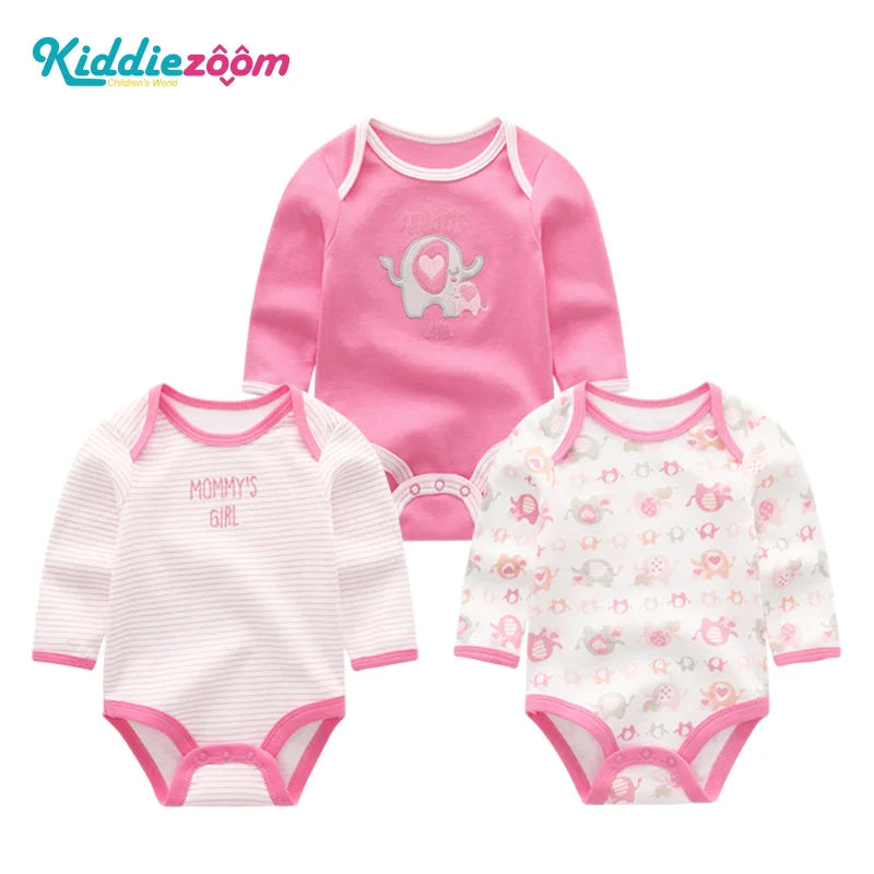100%Cotton 3Pieces Baby Boy Clothes Newborn Long Sleeve Bodysuit Baby Girls Clothes 0-12M Autumn Print Jumpsuits Spring Cartoon