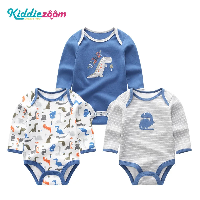 100%Cotton 3Pieces Baby Boy Clothes Newborn Long Sleeve Bodysuit Baby Girls Clothes 0-12M Autumn Print Jumpsuits Spring Cartoon