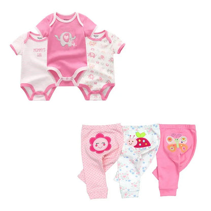 Unisex 6/9/10Pieces Cotton New Born Bodysuits+Pants Baby Girl Clothes Sets Cartoon Print Short Sleeve Baby Boy Clothes Bebes