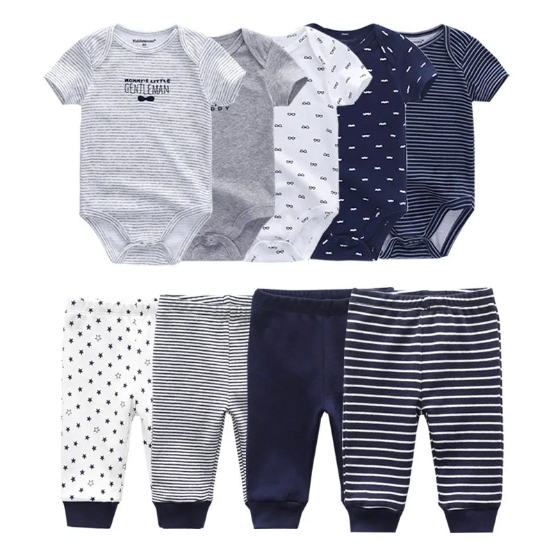 Unisex 6/9/10Pieces Cotton New Born Bodysuits+Pants Baby Girl Clothes Sets Cartoon Print Short Sleeve Baby Boy Clothes Bebes
