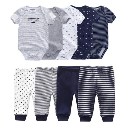 Unisex 6/9/10Pieces Cotton New Born Bodysuits+Pants Baby Girl Clothes Sets Cartoon Print Short Sleeve Baby Boy Clothes Bebes
