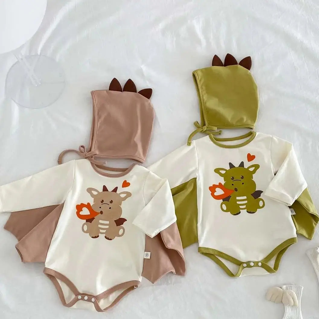 Fire dragon print 0-2 years old cartoon children's clothing including hats