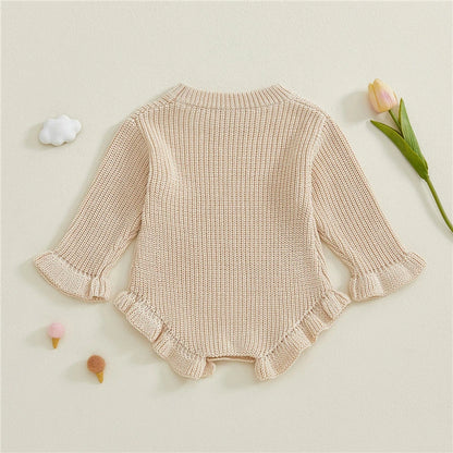 Baby Clothes Newborn Baby Rompers Cotton Knit Baby Girl Romper Long Sleeve Ruffle Trim Infant Baby Boys Jumpsuit Overalls