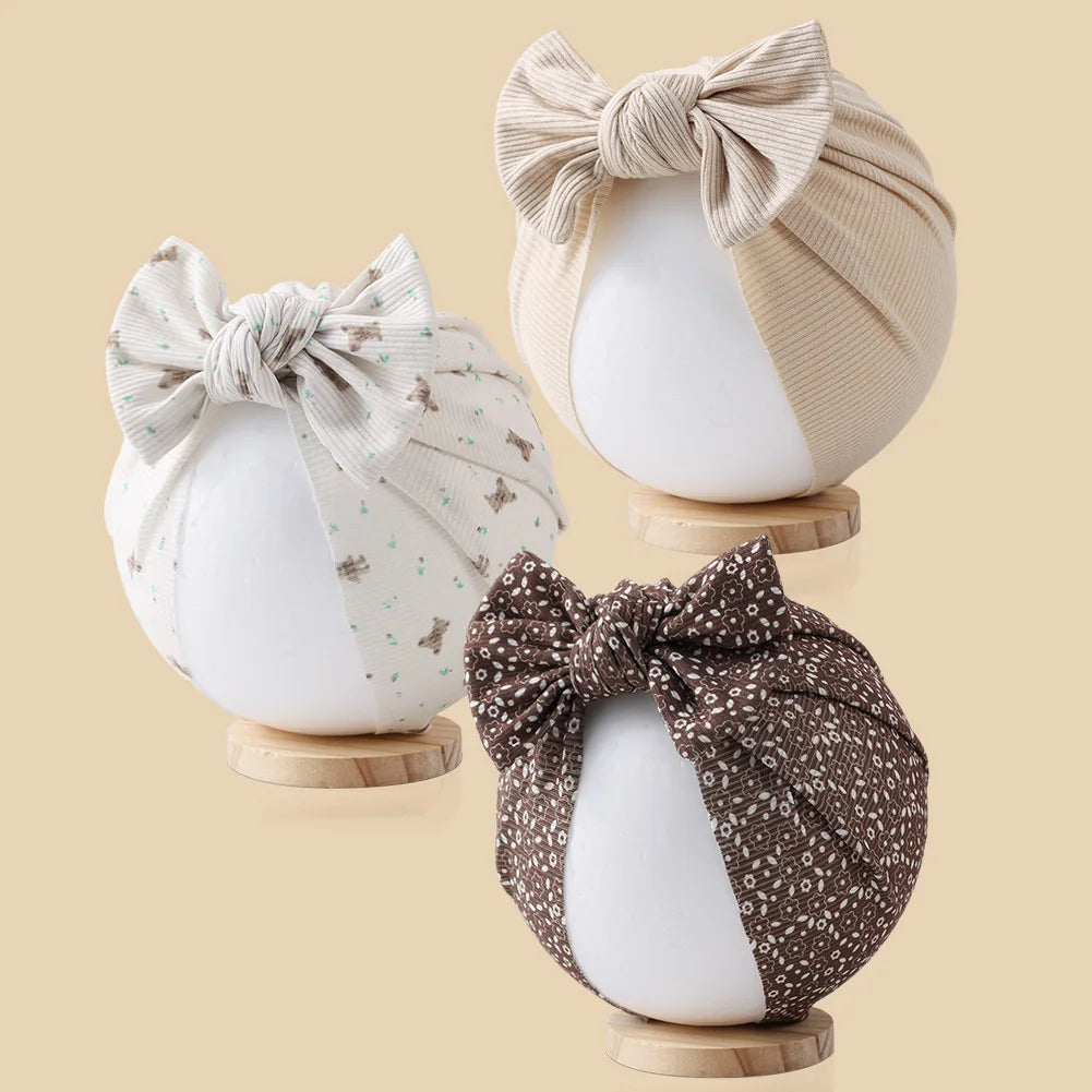 3Pcs/ Baby Girls Flower Print Bow Headwrap