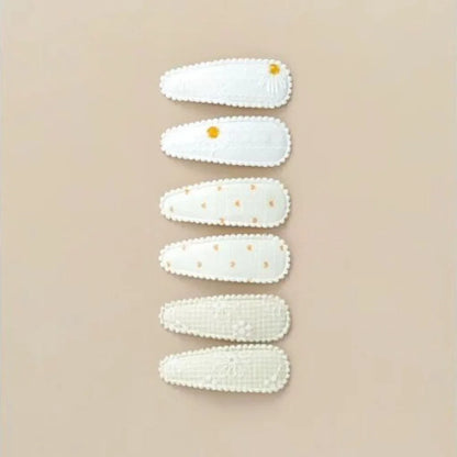 6 Pcs/Set Lovely 2inch Baby Hair Clips Handmade Lace Embroidery Snap Clips Cotton Plaid Floral Print Hairpins for Baby Girl