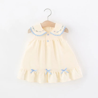 Baby Dress Summer Floral Print Sleeveless Girls' Dress With Bow Adorable Beach Princess Children's Dress Baby Girl Clothes