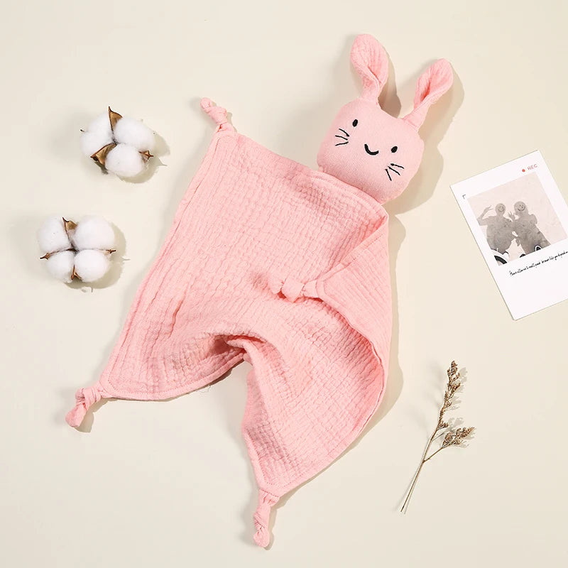 Baby Cartoon Rabbit Cotton Muslin Comforter 30*30CM Cute Newborn Baby Sleeping Dolls Blankets Infant Squale Burp Clothes Bibs