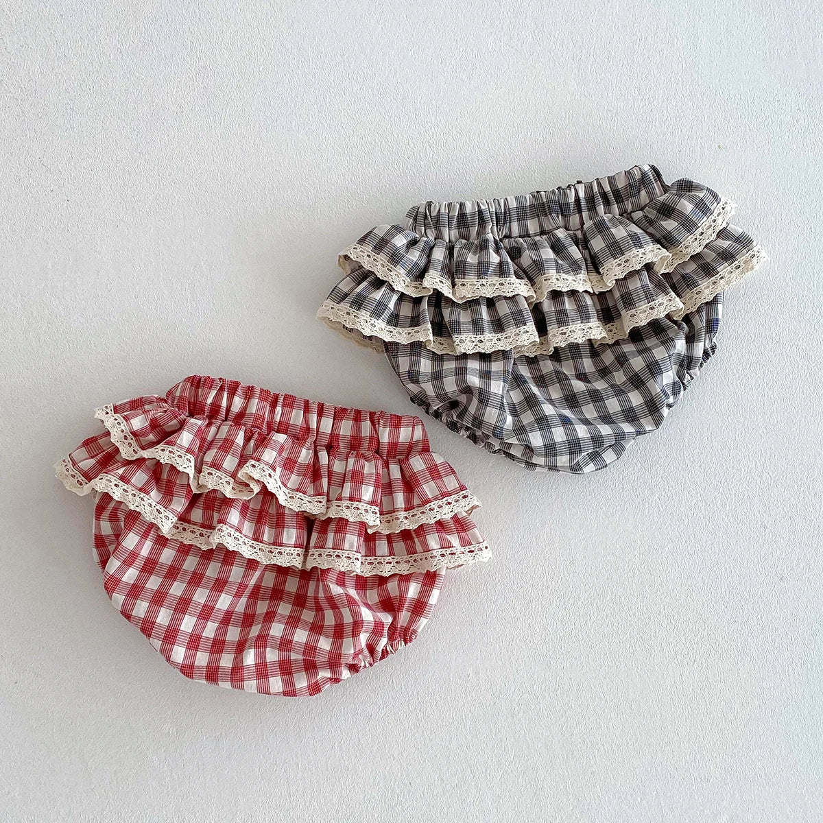 Baby Girls Plaid Ruffles Lace Skirt Shorts Kids Summer Pettiskirt Toddler Tutu Skirt Infant Bloomers Cake Layeres PP Shorts 0-3t