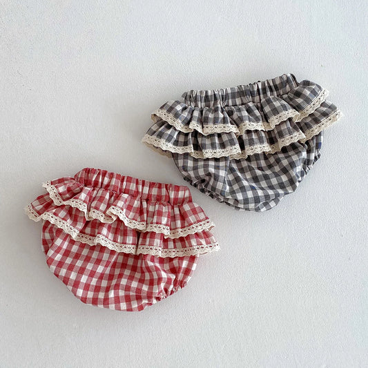 Baby Girls Plaid Ruffles Lace Skirt Shorts Kids Summer Pettiskirt Toddler Tutu Skirt Infant Bloomers Cake Layeres PP Shorts 0-3t