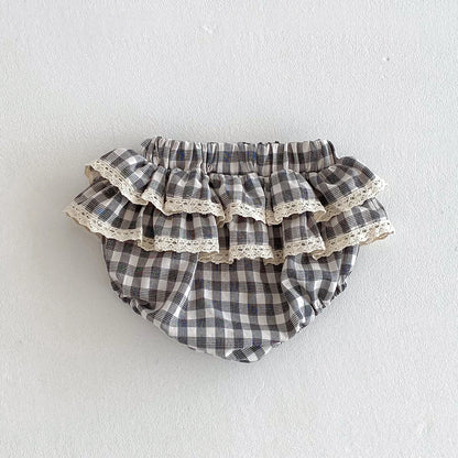 Baby Girls Plaid Ruffles Lace Skirt Shorts Kids Summer Pettiskirt Toddler Tutu Skirt Infant Bloomers Cake Layeres PP Shorts 0-3t
