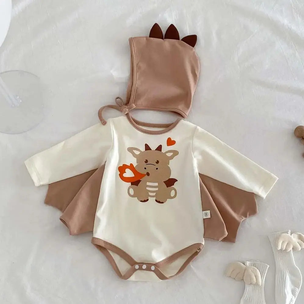 Fire dragon print 0-2 years old cartoon children's clothing including hats