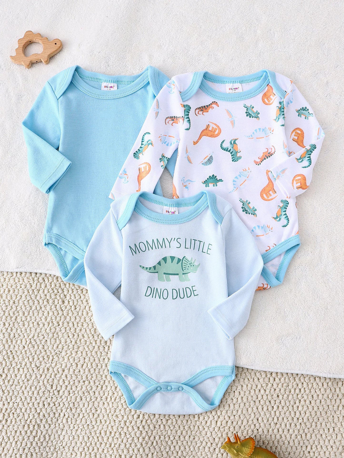 3PCS New style long-sleeved onesie Cotton fabric