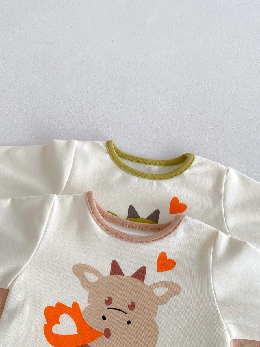 Fire dragon print 0-2 years old cartoon children's clothing including hats