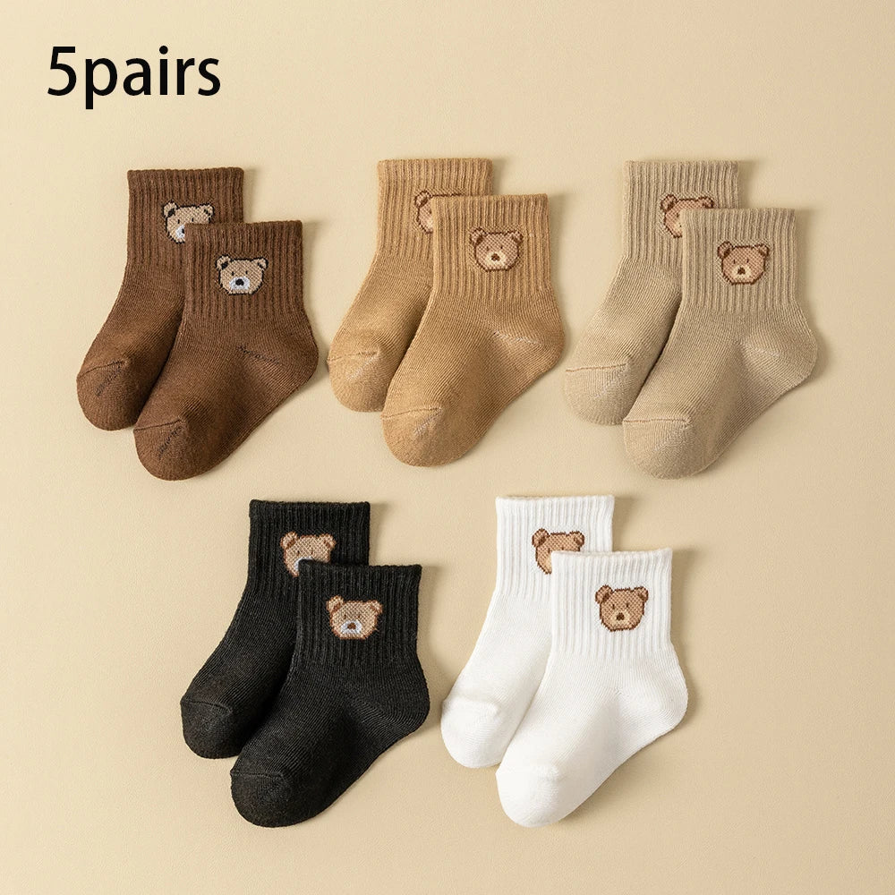 5/10Pairs Baby Socks Toddler Soft Comfortable Breathable All-Season Cartoon Bear Pattern Kids Footwear