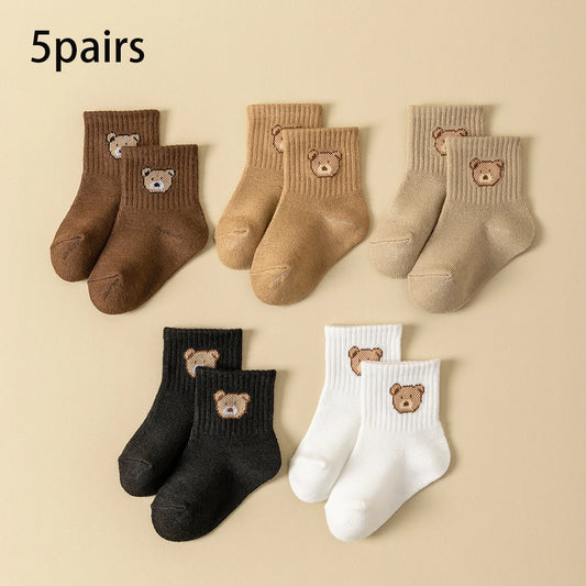 5/10Pairs Baby Socks Toddler Soft Comfortable Breathable All-Season Cartoon Bear Pattern Kids Footwear