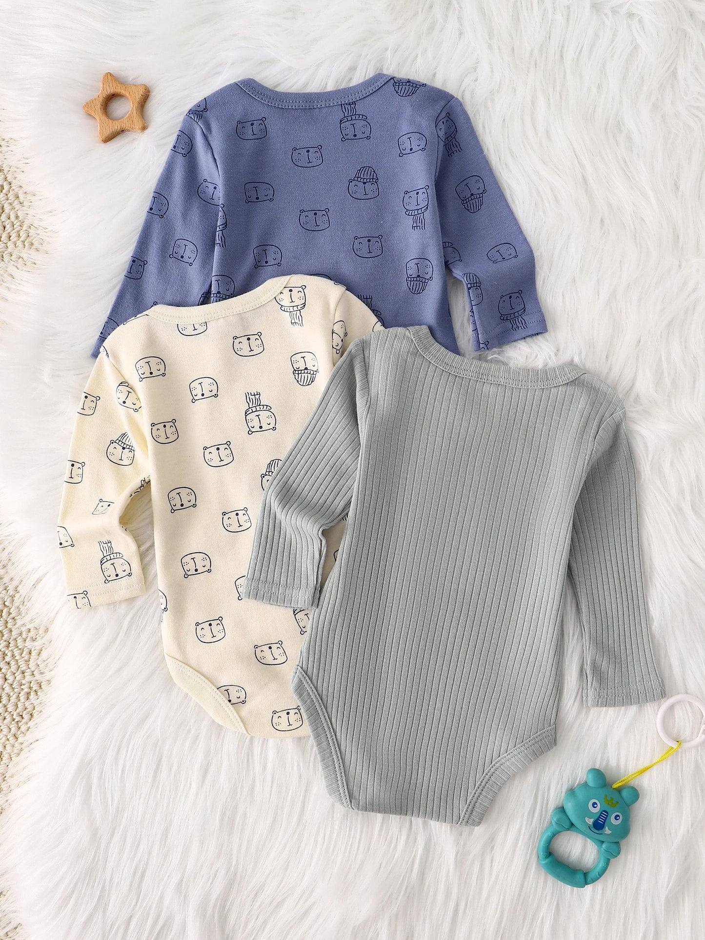 3PCS New style long-sleeved onesie Cotton fabric