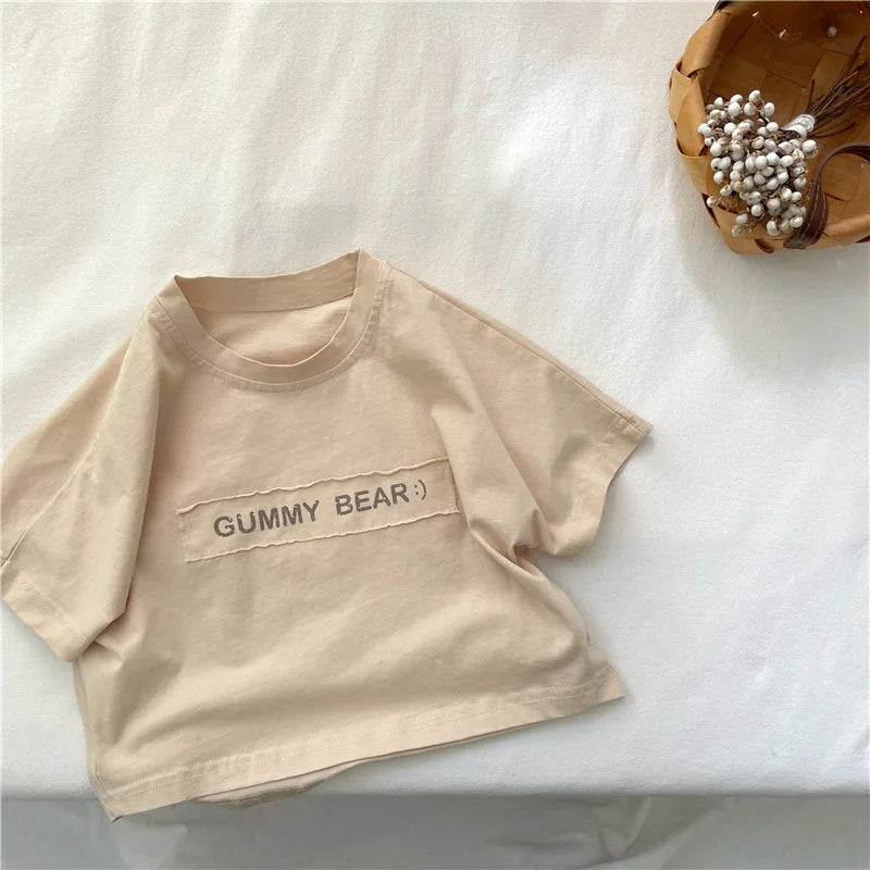 Boys Kids Cotton T-shirt Short Sleeve Cute Letters Fashion O-neck Pullover Baby Children Tops Sweatshirt 1-7T
