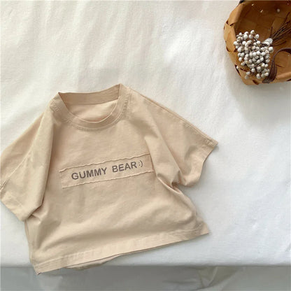 Boys Kids Cotton T-shirt Short Sleeve Cute Letters Fashion O-neck Pullover Baby Children Tops Sweatshirt 1-7T