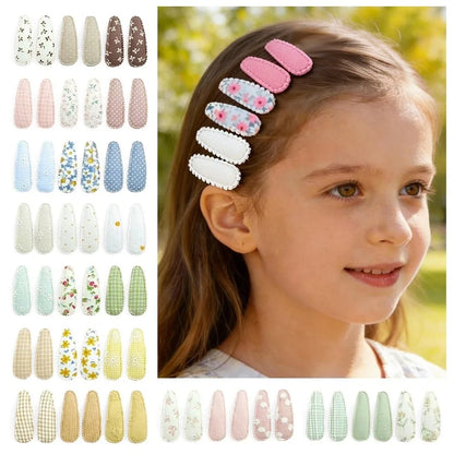 6 Pcs/Set Lovely 2inch Baby Hair Clips Handmade Lace Embroidery Snap Clips Cotton Plaid Floral Print Hairpins for Baby Girl