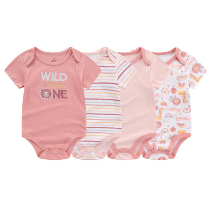 Unisex Bodysuits 4/5PCS Cotton Newborn Baby Girl Clothes Set Short Sleeve Print Baby Boy Clothes Summer Solid Color