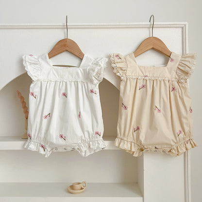 New Summer Newborn Clothes Kids Baby Girls Rompers New Infant Kids Baby Girls Sleeveless Embroider Flower Baby Rompers Clothes