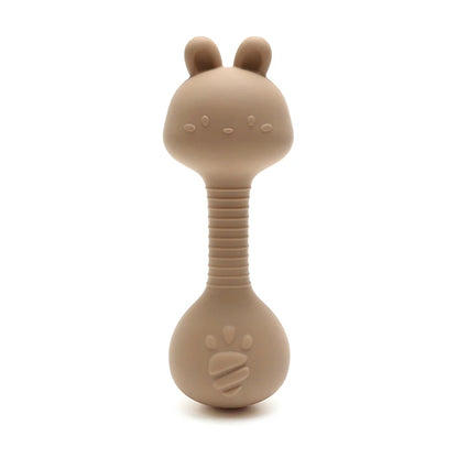 Food-Grade Baby Bunny Silicone Rattle Teether – Dumbbell Shape for Easy Grip, Handheld Toy for Infants