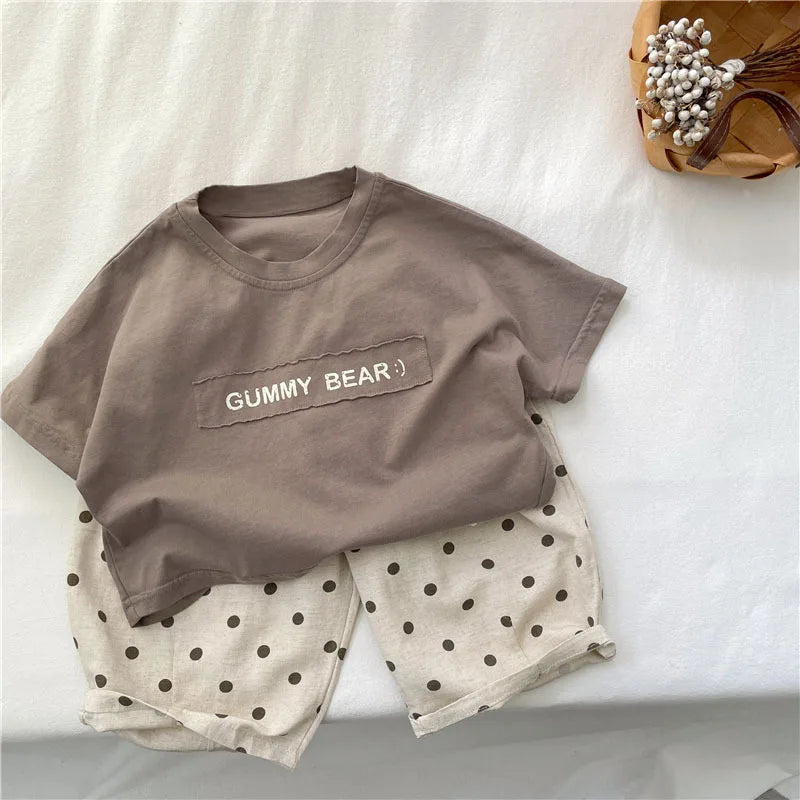 Boys Kids Cotton T-shirt Short Sleeve Cute Letters Fashion O-neck Pullover Baby Children Tops Sweatshirt 1-7T