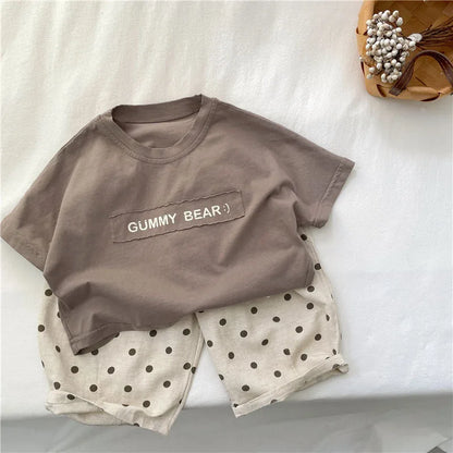 Boys Kids Cotton T-shirt Short Sleeve Cute Letters Fashion O-neck Pullover Baby Children Tops Sweatshirt 1-7T