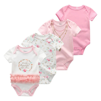 4Pieces New Born Bodysuit Print Cotton Baby Boy Clothes Short Sleeve Romper Baby Girl Clothes Cartoon 0-12M Bebes