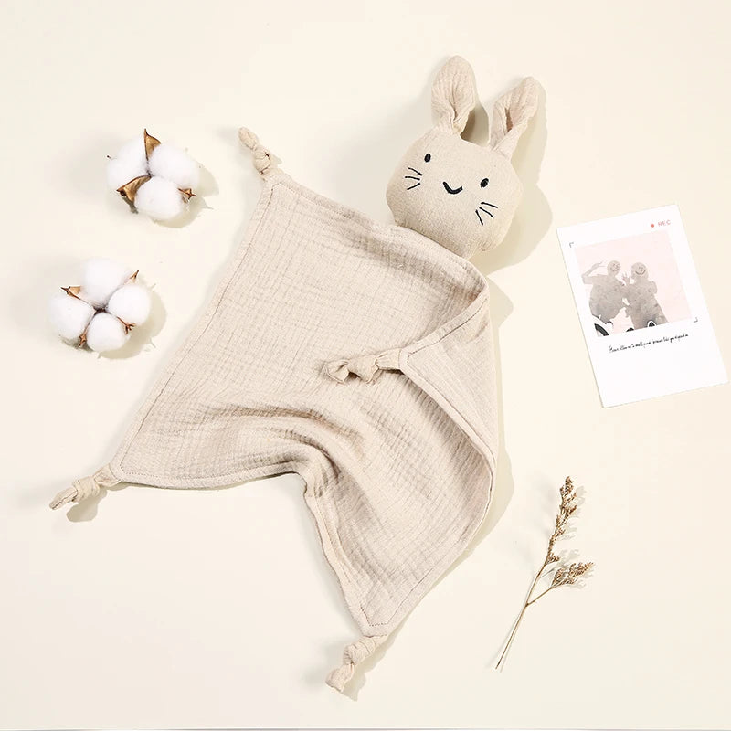 Baby Cartoon Rabbit Cotton Muslin Comforter 30*30CM Cute Newborn Baby Sleeping Dolls Blankets Infant Squale Burp Clothes Bibs