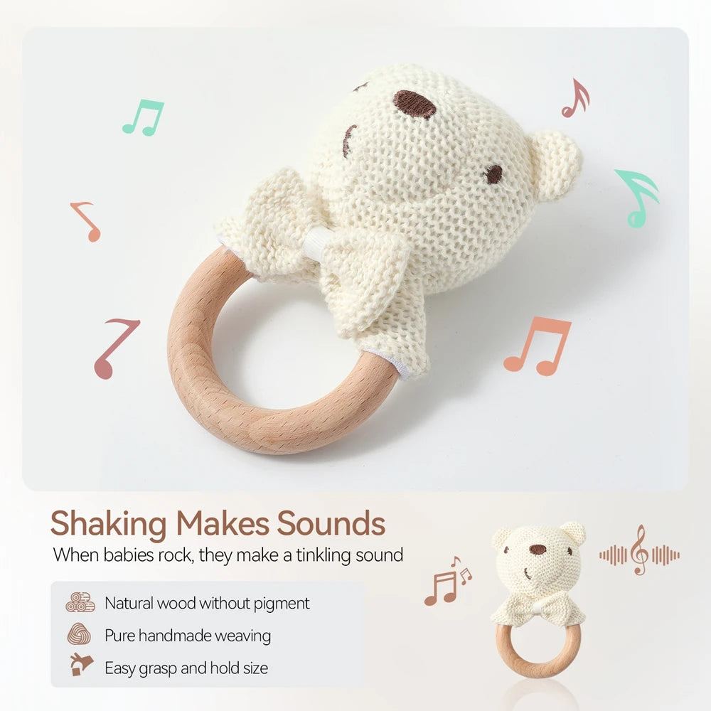 Baby Rattle Crochet Animal Wooden Teether
