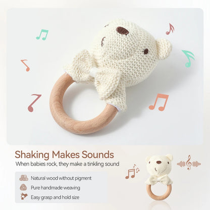 Baby Rattle Crochet Animal Wooden Teether