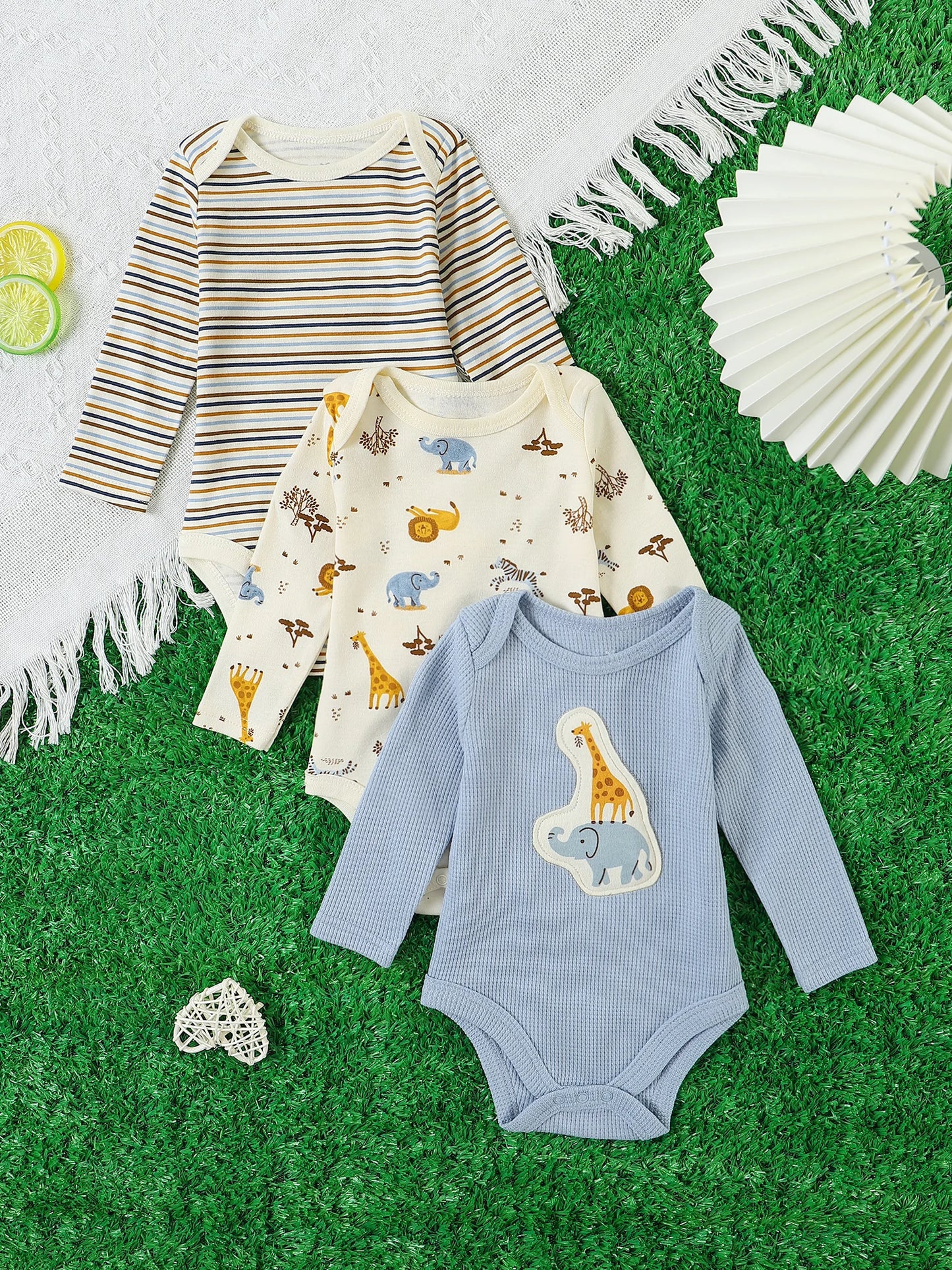 3PCS New style long-sleeved onesie Cotton fabric