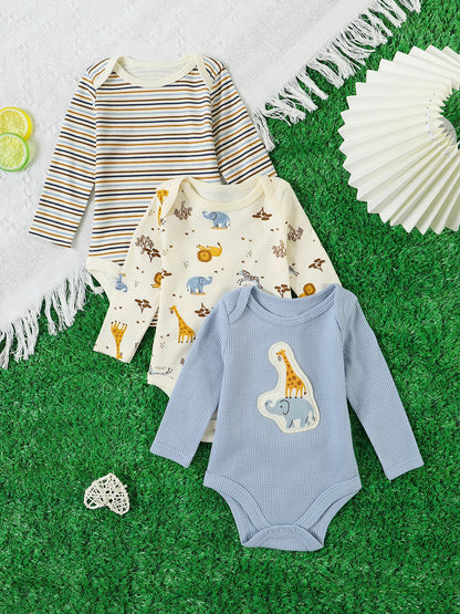 3PCS New style long-sleeved onesie Cotton fabric