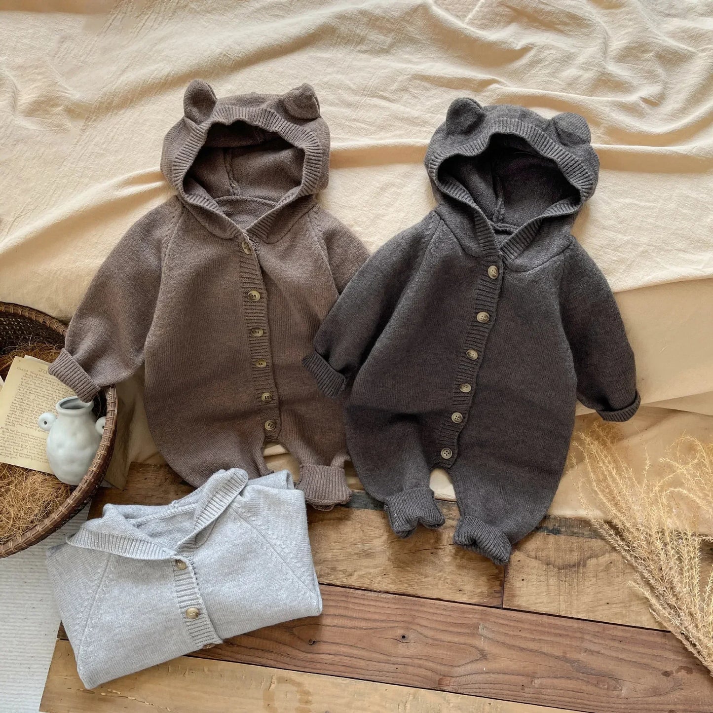 Knitted Cartoon Boy's Jumpsuit Cute Rabbit Ear Girl's Climbing Clothes