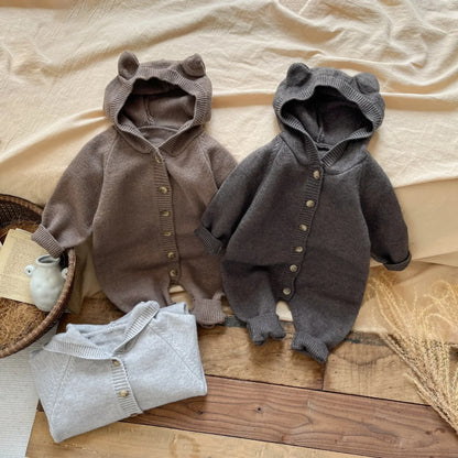 Knitted Cartoon Boy's Jumpsuit Cute Rabbit Ear Girl's Climbing Clothes