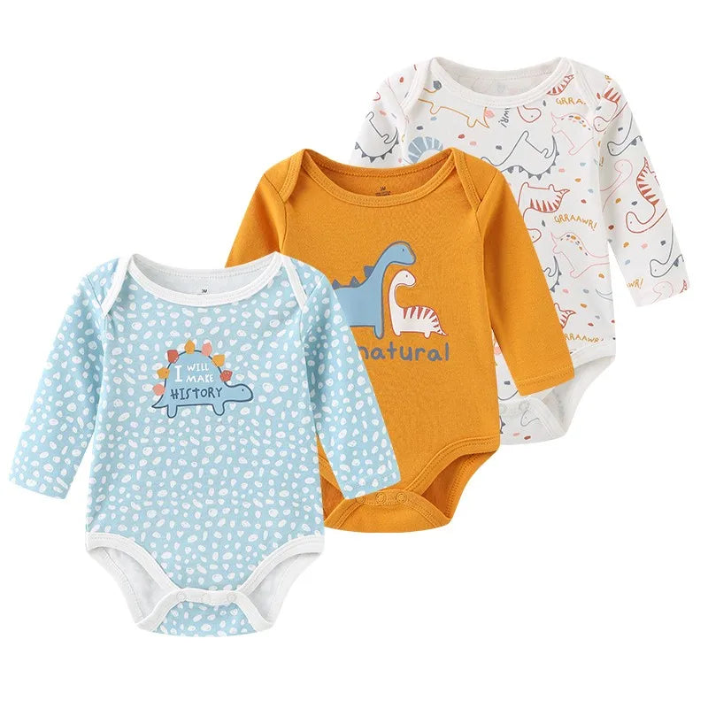100%Cotton 3Pieces Baby Boy Clothes Newborn Long Sleeve Bodysuit Baby Girls Clothes 0-12M Autumn Print Jumpsuits Spring Cartoon