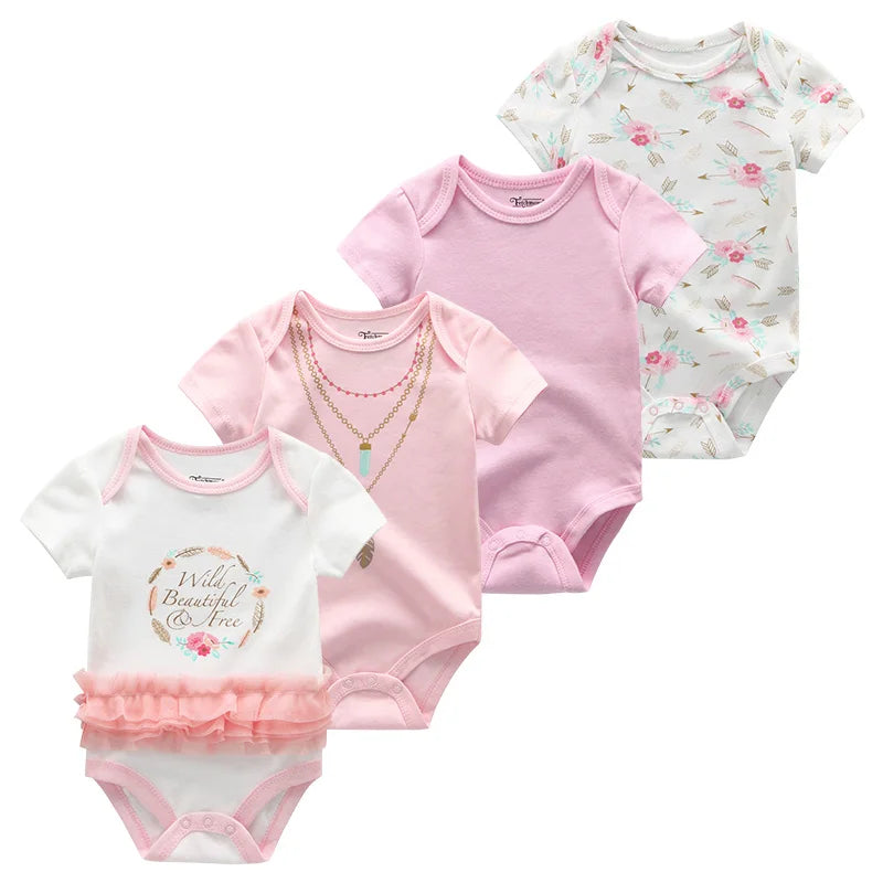 4Pieces New Born Bodysuit Print Cotton Baby Boy Clothes Short Sleeve Romper Baby Girl Clothes Cartoon 0-12M Bebes