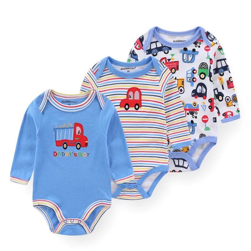 100%Cotton 3Pieces Baby Boy Clothes Newborn Long Sleeve Bodysuit Baby Girls Clothes 0-12M Autumn Print Jumpsuits Spring Cartoon