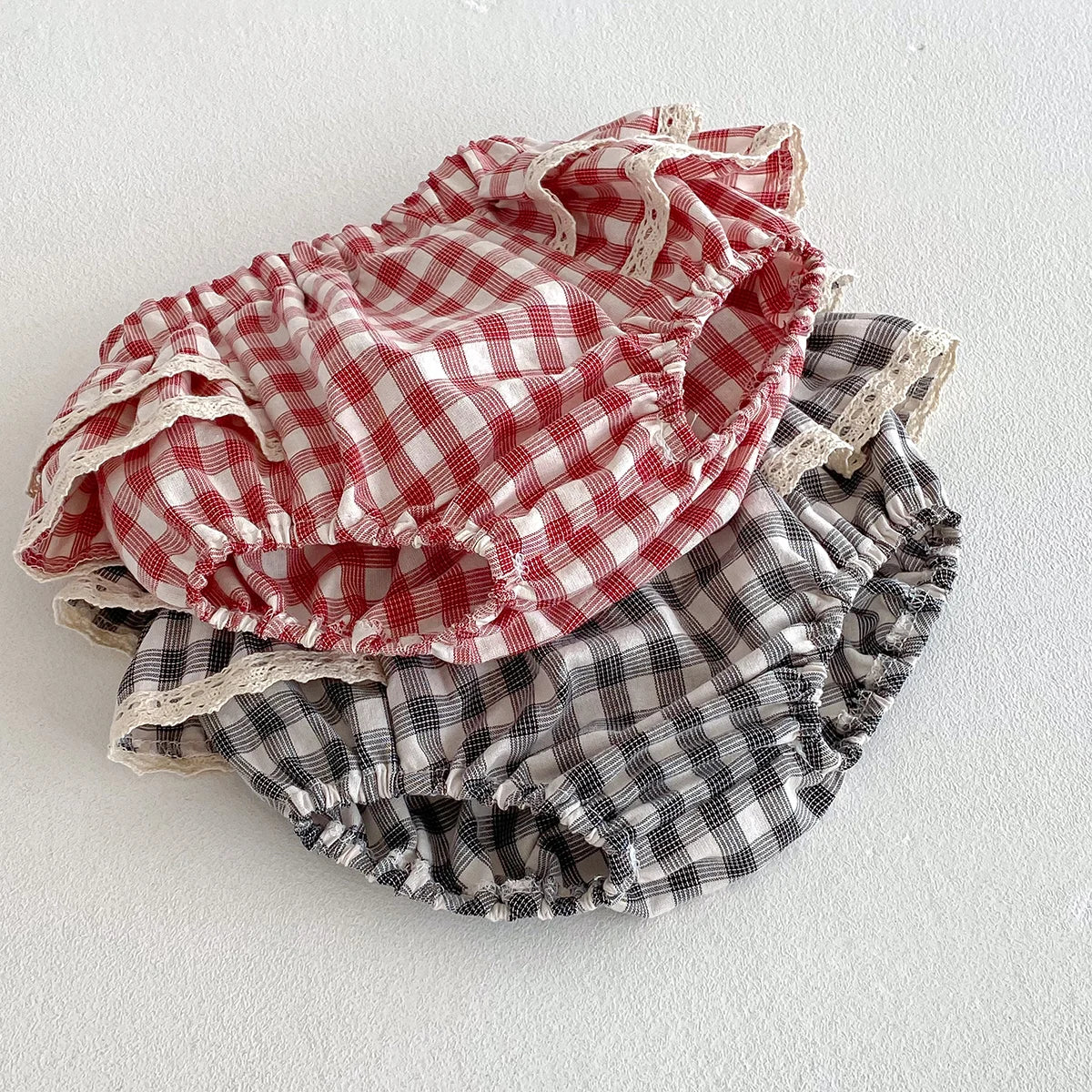 Baby Girls Plaid Ruffles Lace Skirt Shorts Kids Summer Pettiskirt Toddler Tutu Skirt Infant Bloomers Cake Layeres PP Shorts 0-3t
