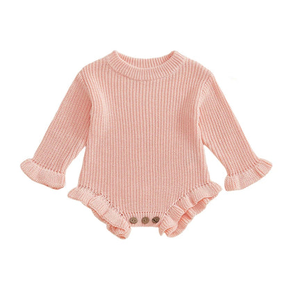 Baby Clothes Newborn Baby Rompers Cotton Knit Baby Girl Romper Long Sleeve Ruffle Trim Infant Baby Boys Jumpsuit Overalls