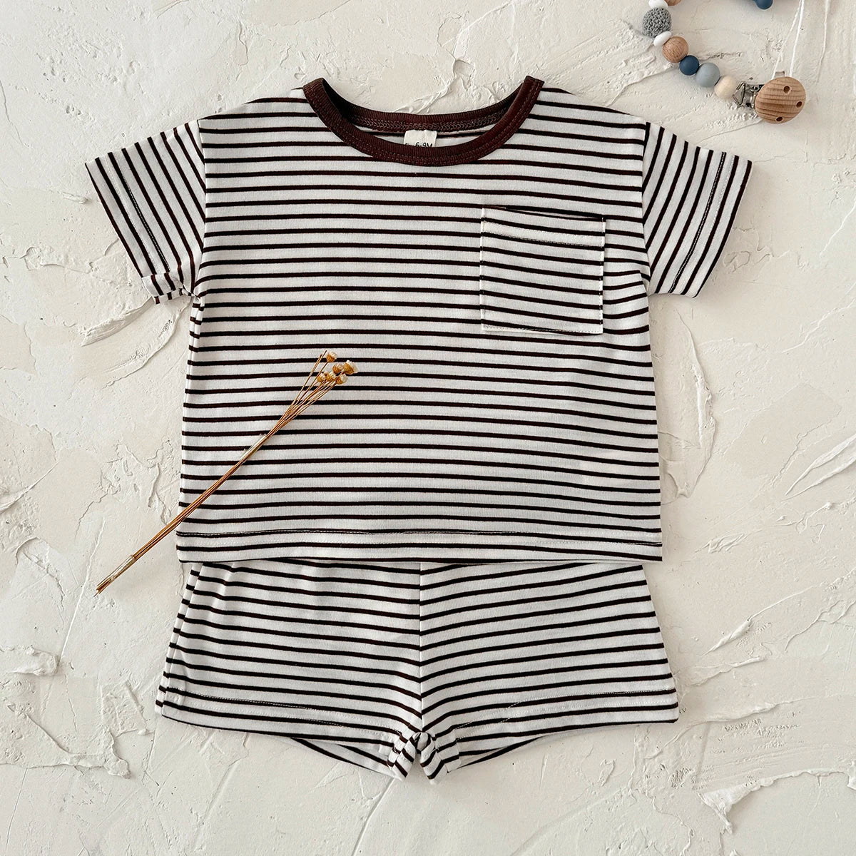 Summer Baby New Set Blue White Stripes Simple Comfortable Short Sleeves+Loose Sports Beach Shorts Boys Girls Clothing