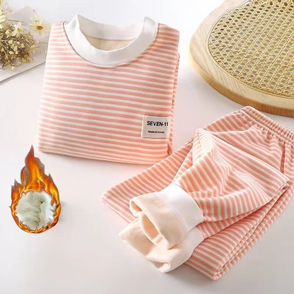 0-5-year-old baby plush children's pajamas solid color long sleeved pants breathable pajamas for boys and girls casual wear